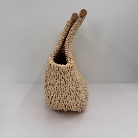 Woven Straw Tote Bag Half Moon Wooden Handle Beige Boho Summer Handbag Unbranded - Picture 4 of 12